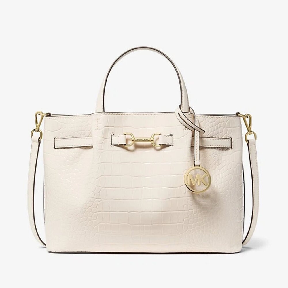 Michael Kors Carson Medium Crocodile Embossed Satchel Color: LT CREAM
